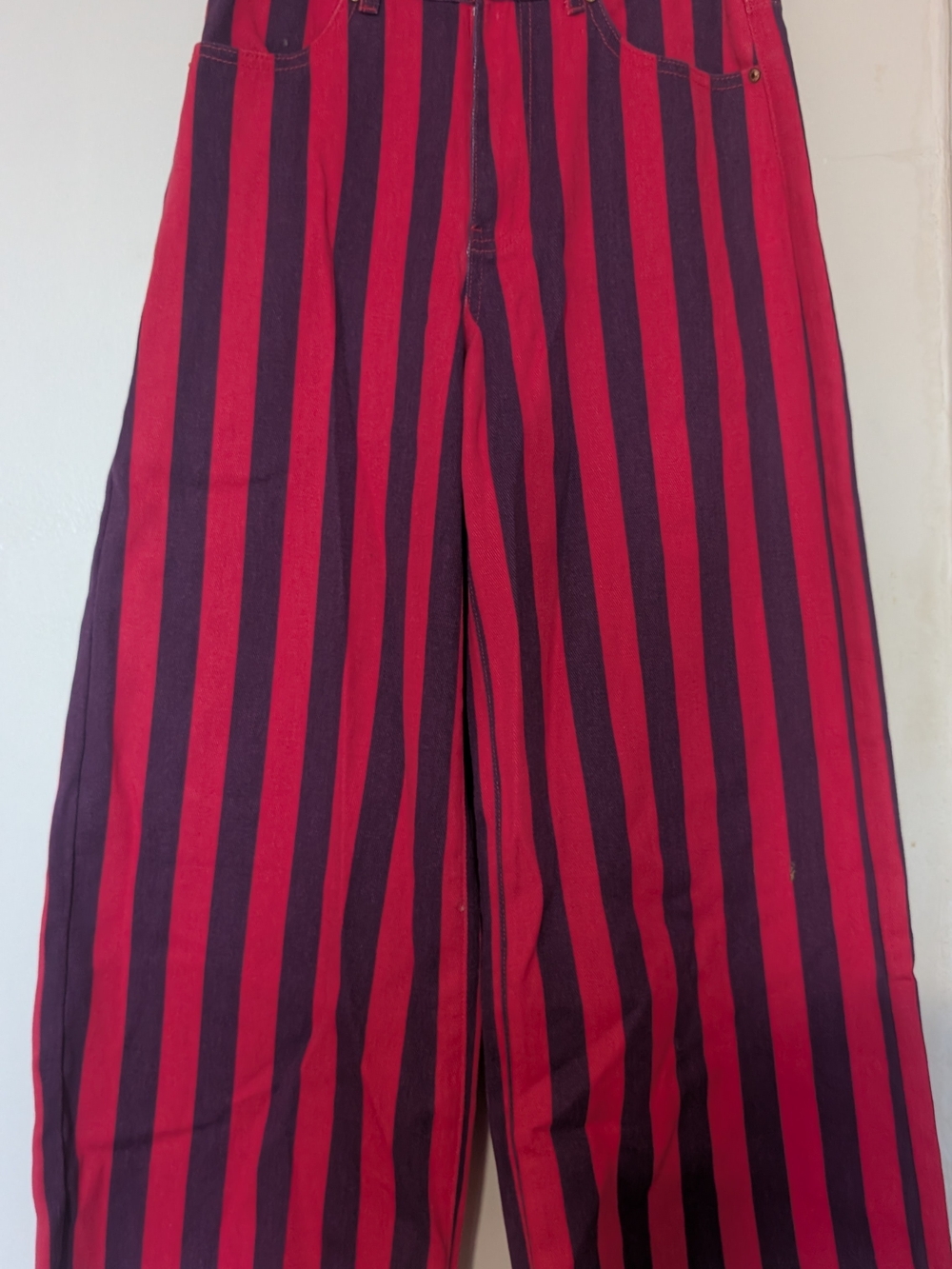 Bold Red and Purple Striped High-Waist Pants - Picture 3 of 4